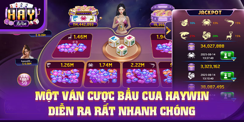 Một ván cược Bầu Cua HAYWIN diễn ra cực kỳ nhanh chóng